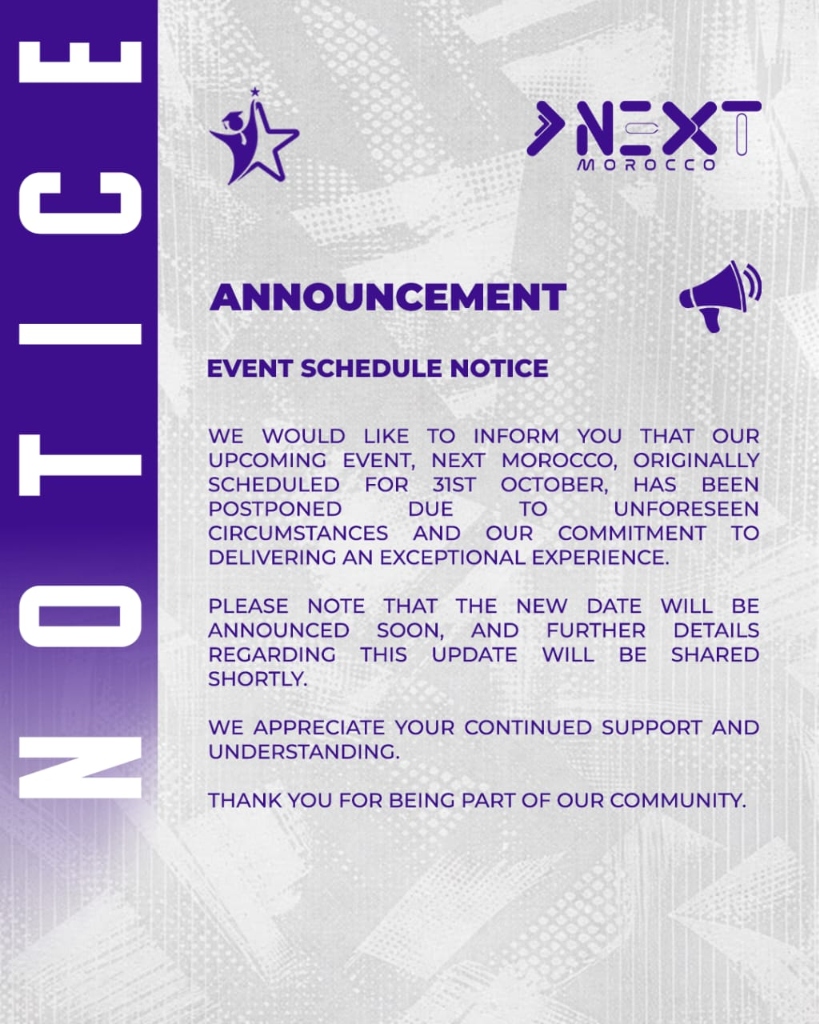 Official Next Morocco Event Postponement Announcement Notice